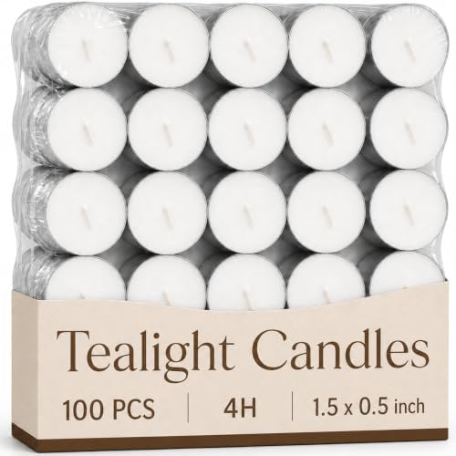 Leor & Lair Tealight Candles, 100 Pack, 4 Hour Long Burning Tea Lights