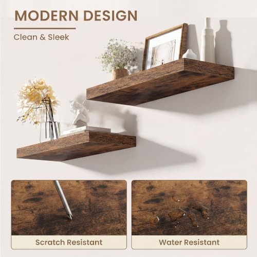 Dreamland 18 in Wall Mounted Wood Floating Shelves, Rustic Brown, 2 Pack