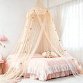 Bed Canopy with Star Lights, Gold Star Princess Canopy for Bed,Extra Large Dome Mosquito Net Reading Nook Bed Canopy for Girls Twin Full Queen Size Bed,Ivory