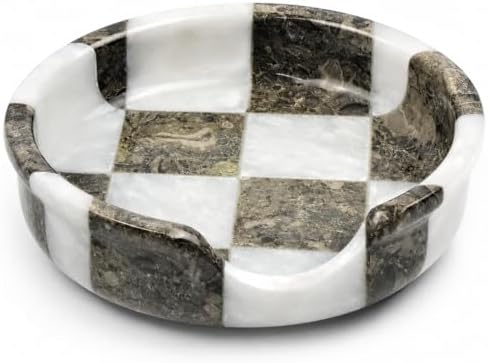 Marble Spoon Rest for Stove Top - Checkered Kitchen Utensil Holder, Coffee Bar Spoon Rest for Counter, White Grey Stone Utensil Rest for Cooking