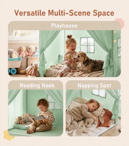 Little Dove Kids Play Tent with Star Lights & 2 Windows, Large Reading Nook & Playhouse for Indoor & Outdoor Use, Play Tent for Boys & Girls, Birthday, 52"x35"x51", Green