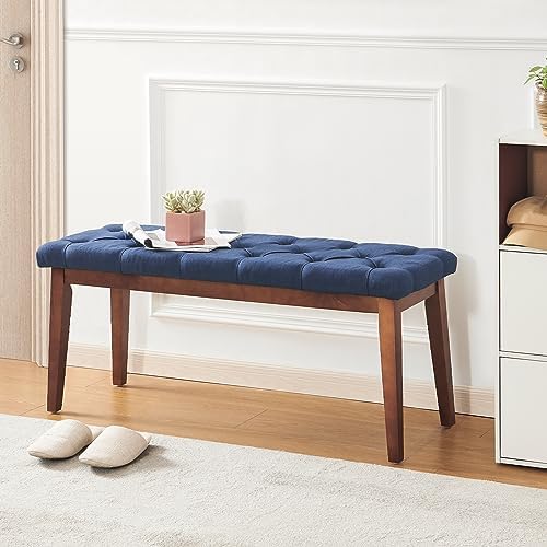 kinmars Tufted Entryway Bench for Bedroom End of Bed, 42.5", Blue