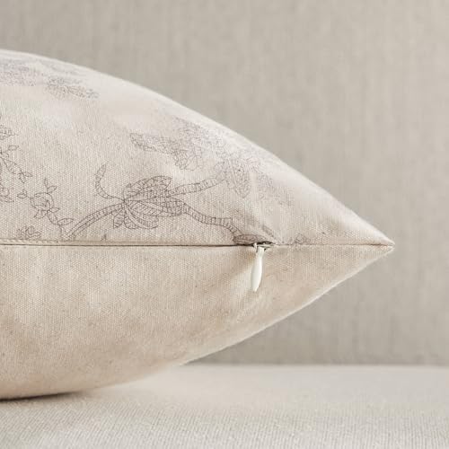 2 Pack French Floral Throw Pillow Covers 18x18in, Grey/Cream