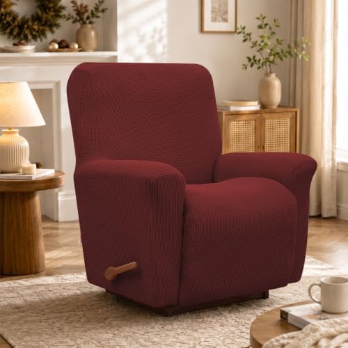 KEKUOU Recliner Chair Covers, 1-Piece Lazy Boy Recliner Covers,Dark Red