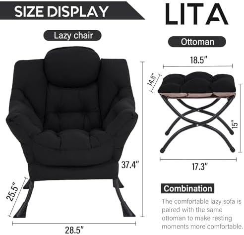 LITA Lazy Chair with Ottoman, Comfy Accent Reading Chair