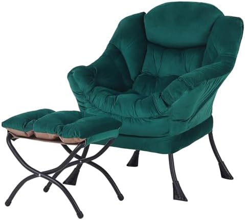 Welnow Lazy Chair with Ottoman, Reading Chair with Footrest,Dark Green