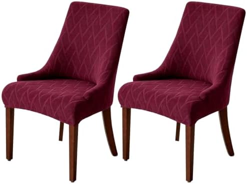 MIFXIN Wingback Side Chair Covers Dining Chair Slipcover Jacquard Stretch Sloping Armchair Protector Arm Chair Seat Cover for Dining Room Living Room Banquet Home Decor (Red, 2 Pcs)
