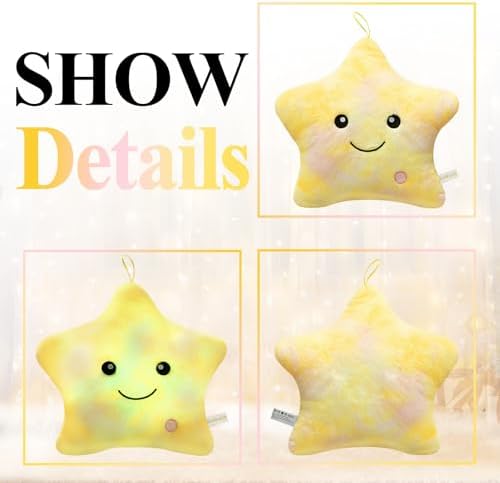 Glow Stuffed Animal Star Pillow for Kids Pillows Decorative Toy Boys Girls Plushies Children Christmas Birthday Gifts, Growing Star Plush Pillows Bed Room Home Pink Yellow