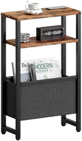 Narrow Side Table, Slim End Table with Magazine Rack, Skinny Bedside Table for Small Spaces, 3 Tier Sofa Couch Table Nightstand for Living Room, Bedroom, Rustic Brown LET503R