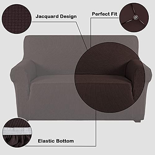 Flamingo P High Stretch Sofa Slipcover Non Slip Couch Cover for 3 Cushion Couch Washable Pet Furniture Protector Covers with Elastic Bottom, Thick Jacquard Fabric (Large, Brown)