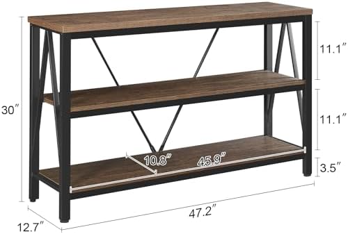 Entryway Console Table, 3 Tier Entry Table with Open Shelves, Brown, 47 IN