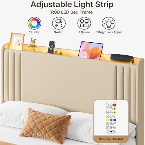 Gizoon Full Bed Frame with Charging Station and LED Lights