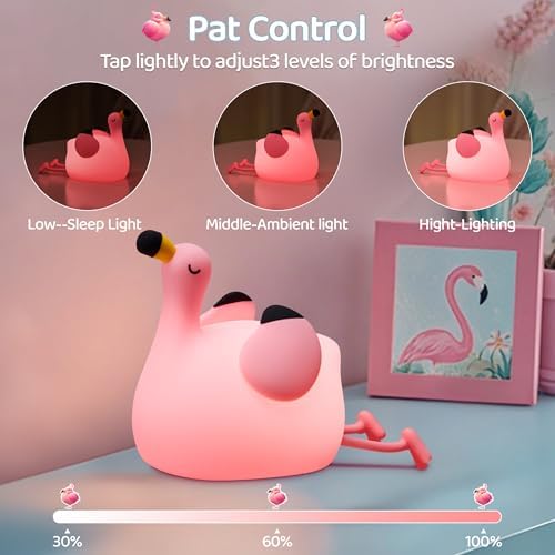 FAMIDUO Flamingo Night Light for Kids, Silicone LED Squishy Touch Lamp