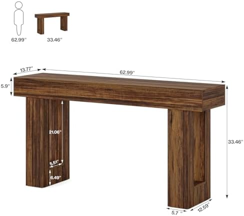 Tribesigns 63-Inch Long Console Table, MDF Wood Grain Rectangular Sofa Table Behind The Couch, Farmhouse Entryway Table for Entrance, Hallway, Living Room (Rustic Brown)