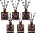 6 Pack Perfume Reed Diffuser Bottle,Empty Square Essential Oil Bottles Glass Jar with Black Sticks for DIY Fragrance Replacement Diffuser Sets (200ml/6.8 oz, Brown Color)