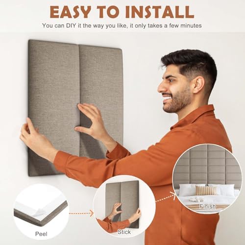 IFNOW Wall Mounted Headboard, Peel and Stick Panels, Linen, King