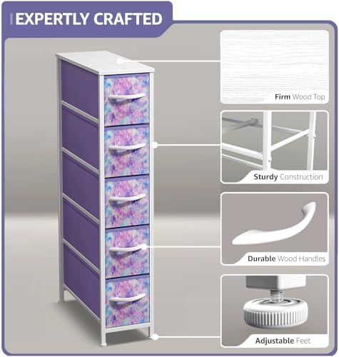Sorbus 5-Drawer Narrow Dresser for Bedroom (Tie-dye Blue/Pink/Purple)