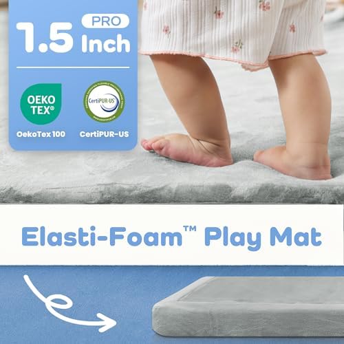 1.5" Thick Baby Play Mat for Floor,59x79 Large Memory Foam Tummy Time Mat