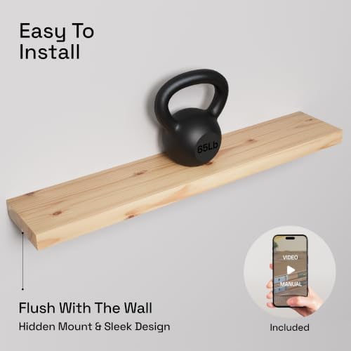 Solid Wood Floating Shelves for Wall 36 inch Long, Natural Wooden Shelf