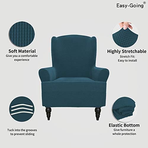Easy-Going Stretch Wingback Chair Sofa Slipcover Deep Teal