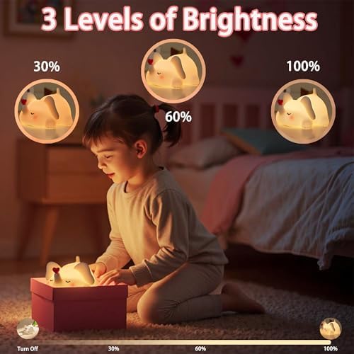 Silicone Elephant Night Light for Kids Room Dimmable Rechargeable Nursery Animal Nightlight Gifts for Women Girls Boys Room Decor 3 Level Brightness Toddler Bedroom Bedside Touch Lamp