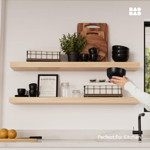 Solid Wood Floating Shelves for Wall 36 inch Long, Natural Wooden Shelf