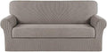 Turquoize Stretch Sofa Slipcover 2 Pieces Sofa Cover Couch Cover for 3 Cushion Couch Washable Furniture Protector Covers with Elastic Bottom Feature Thick Jacquard Fabric (Sofa, Taupe)