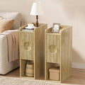 Narrow Nightstand Set of 2, Wood 2 Drawer Narrow Nightstand, Skinny Night Stand with Open Storage, Mid Century Modern Slim Bedside Table for Bedroom, Natural Oak
