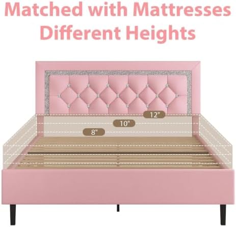 BarnFurin Full Size Bed Frame with Tufted Button Headboard,Pink