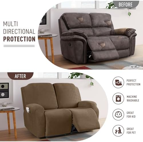 KinCam Oversized Loveseat Recliner Covers, Reclining Cover, Brown