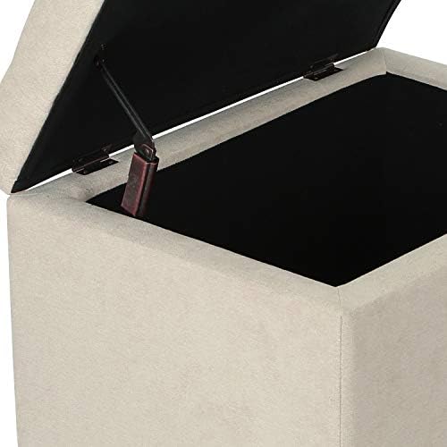 Adeco Classy Cotton Mix Fabric Accents Rectangular Storage Bench Footstool Ottomans & Storage Ottomans, White