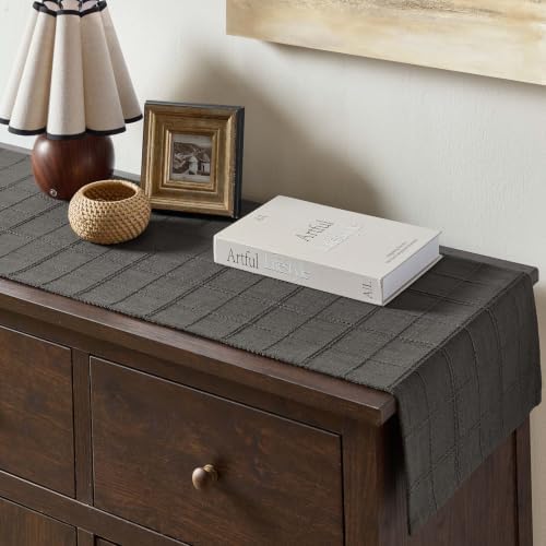 ZeeMart Linen Checked Farmhouse Table Runner, 13x36 Inches Charcoal