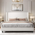 King 54" Tall Headboard Wingback Upholstered Platform Bed Frame Upholstered Bed Frames with Black Wooden Legs No Box Spring Needed Sturdy Metal Frame with Wooden Slats Easy Assembly Beige