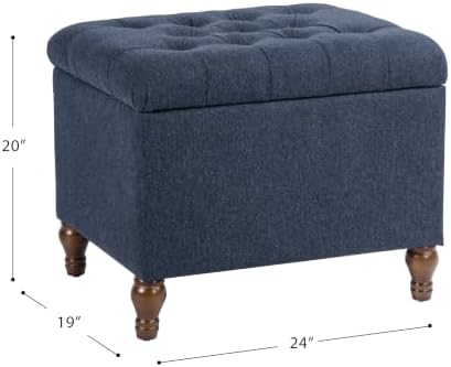 Spatial Order 24" Button Tufted Storage Ottoman - Blue Woven Fabric