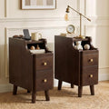 Narrow Nightstand with Drawers Set 2, Pre-Assembled Solid Wood Small Skinny Night Stand with Open Sliding Shelf Slim Bedside Table for Bedroom, Slim Side Table 2, Black Walnut, 8"