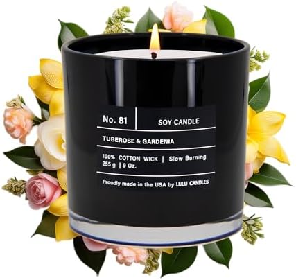 Lulu Candles | Tuberose & Gardenia | Luxury Scented Soy Jar Candle | Hand Poured in The USA | Highly Scented & Long Lasting (9 Oz.)