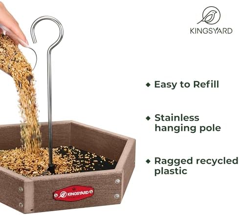 Kingsyard Hanging Platform Bird Feeder for Outdoors, Deep Tray, Brown