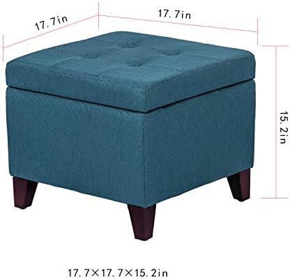 Adeco Square Fabric Storage Ottoman with Tufted Flip Top, 18x18x15