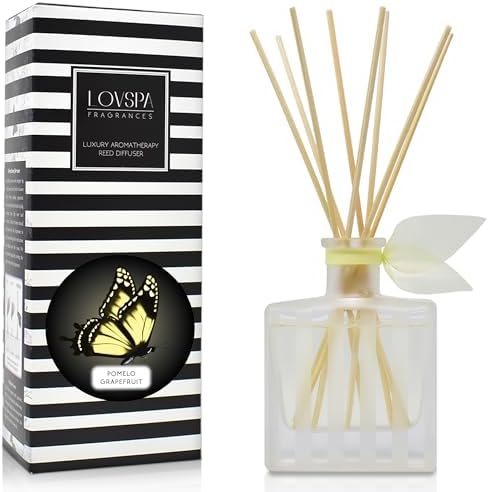 Reed Diffuser Set, Pomelo Grapefruit Scented Oil Diffuser with Sticks, Home Fragrance Accessories for Bathroom Shelf Decor, Aroma Diffusers for Home or Office Desk, USA Made