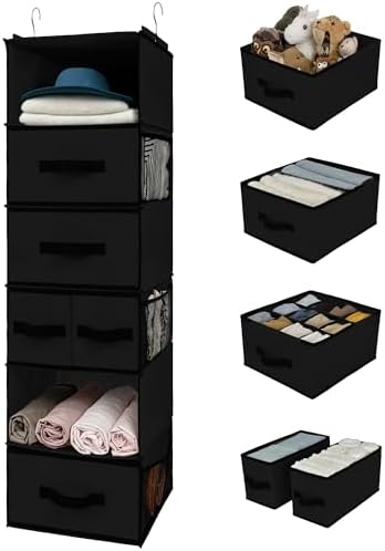 GRANNY SAYS Hanging Closet Organizer with 5 Drawers & 6 Shelves, Black