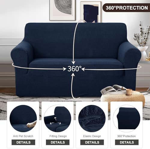 U-NICE HOME 3 Pieces Stretch Loveseat Couch Cover, Navy