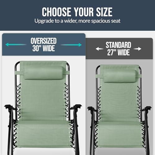 Best Choice Products Set of 2 Extra Wide Adjustable Steel Mesh Zero Gravity Lounge Chair Recliners w/Pillows and Cup Holder Trays - Sage Green