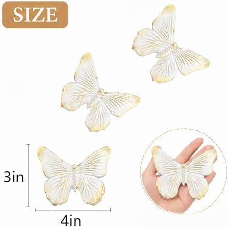 GUSFREUD 3D Butterfly Wall Decor Set – Resin Wall Decor for Living Room, Bedroom, Bathroom, Dining Room, Outdoor and Gallery Walls - Ivory Gold - Set of 3