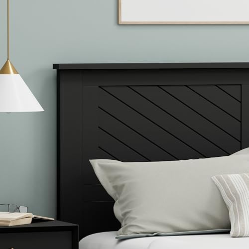 ComfIQ Serene Wood Panel Headboard with Chevron Scoring, Full, Black