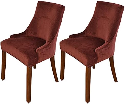 MIFXIN Wingback Side Chair Cover Dining Chair Slipcover 2 Pack Velvet Stretch Sloping Armchair Accent Chair Protector Seat Covers for Dining Room Banquet Home Decor (Coffee)