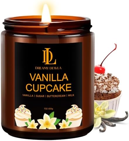 Vanilla Cupcake Candles, Vanilla Cupcake Scented Candle, Mother's Day Candle Gifts for Women, Soy Candles for Home Scented, 7oz 50 Hours Burn, Home Décor