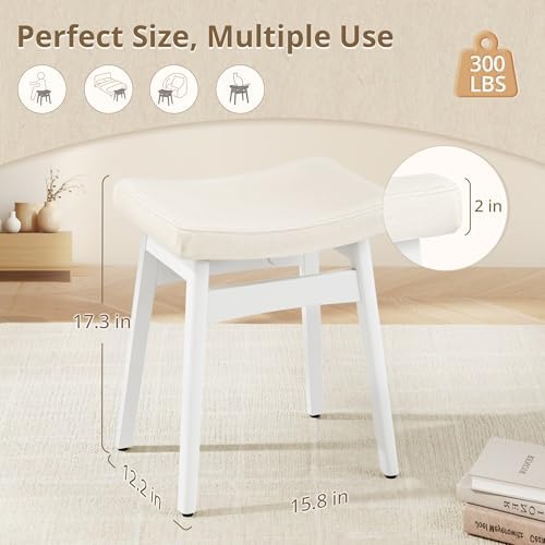 LUE BONA Vanity Saddle Stool with Wood Legs, Modern Vanity Chair for Makeup