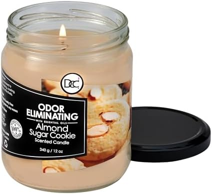 Almond Sugar Cookie Odor Eliminating Highly Fragranced Candle - Eliminates 95% of Pet, Smoke, Food, and Other Smells Quickly - Up to 80 Hour Burn time - 12 Ounce Premium Soy Blend