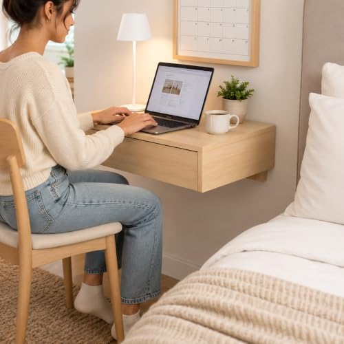Sleekform Floating Wall Desk with Drawer, 30 x 16 x 6 Inch, Modern White