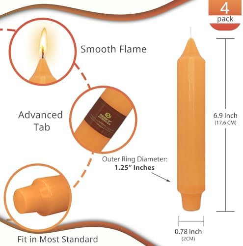 NJAO HOO Fall Short Taper Candle Orange 7 Inch Candlesticks Unscented Dripless Gradient Colored Tapered Candle Set for Home Dinner Party Halloween Decor, 4 Pack